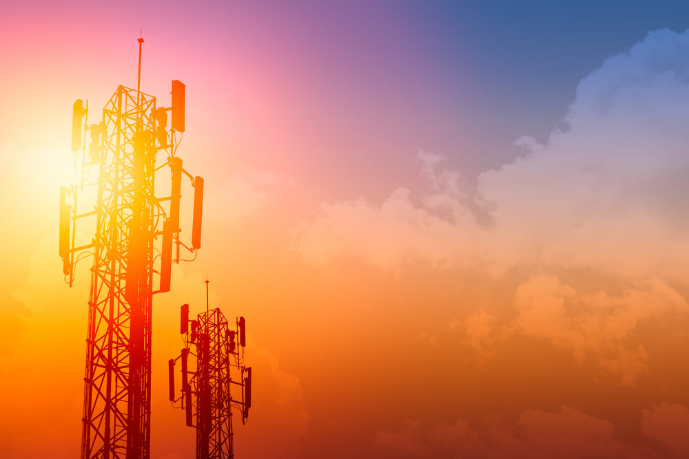communication tower or 3G 4G network telephone cellsite with dusk sky