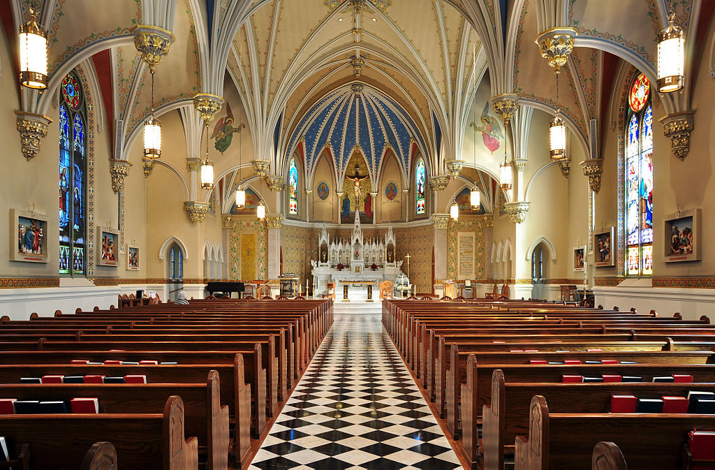 The interior of a large, modern church