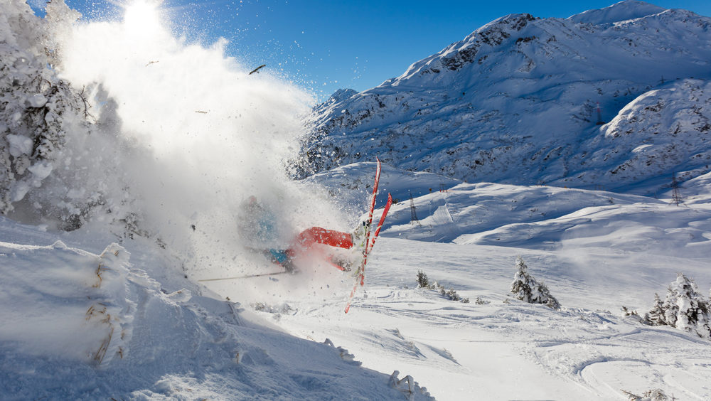 Dangerous accident of skier jumping in the air