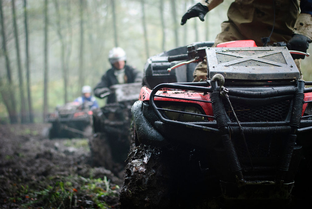 atv during off road rally in the forest