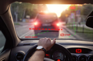 automatic emergency braking system in car interior driver view