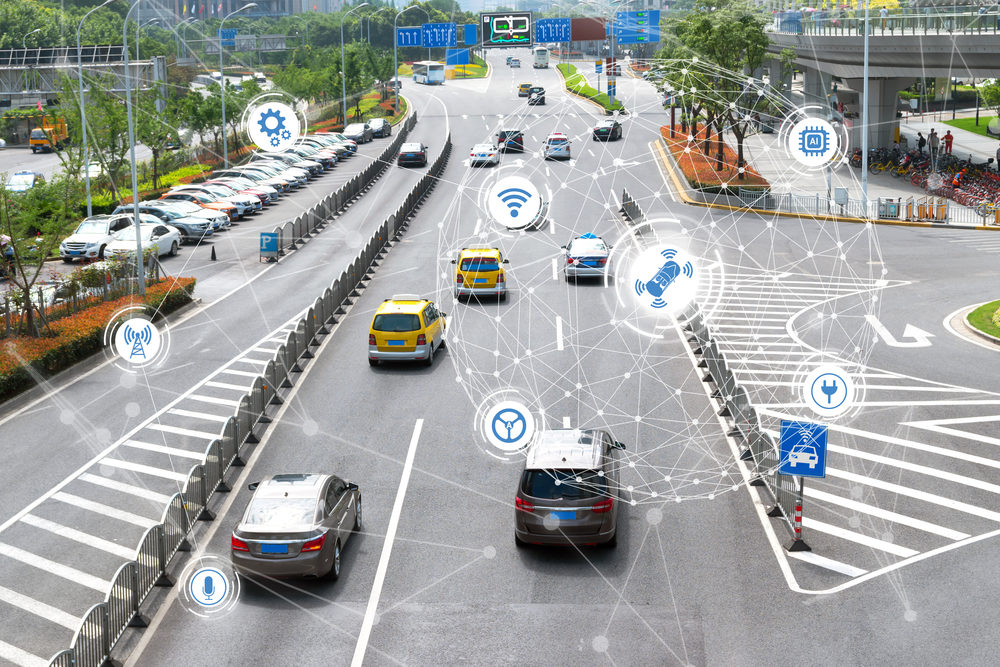 Smart car , Autonomous self-driving mode vehicle on metro city road