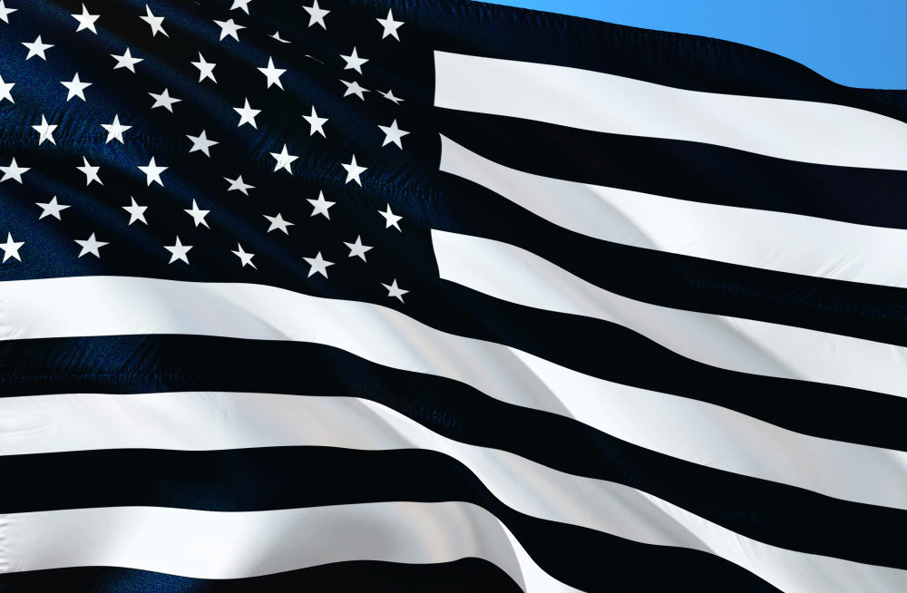 Memorial black and white USA flag