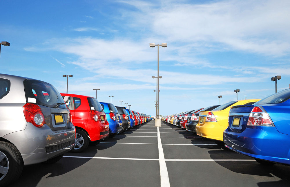 cars on a lot at a dealership