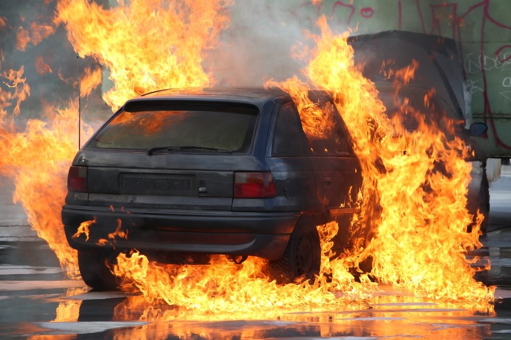 Fiery Car Accident Claims Life Along Lerdo Highway in Shafter CA car on fire