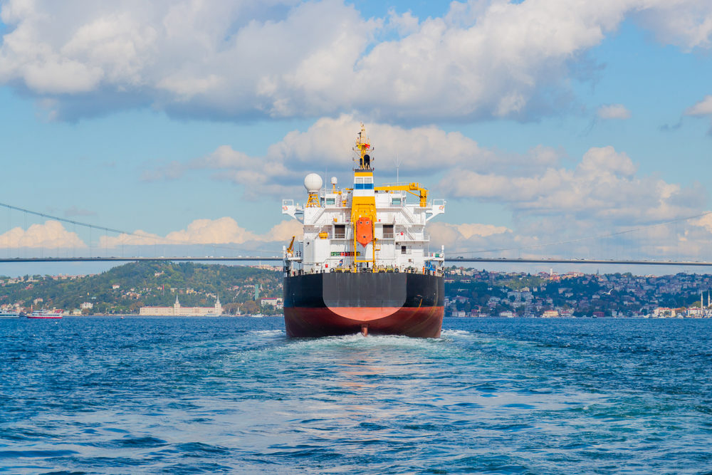 Stern of huge bulk cargo ship