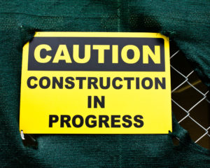 Caution sign at a construction site