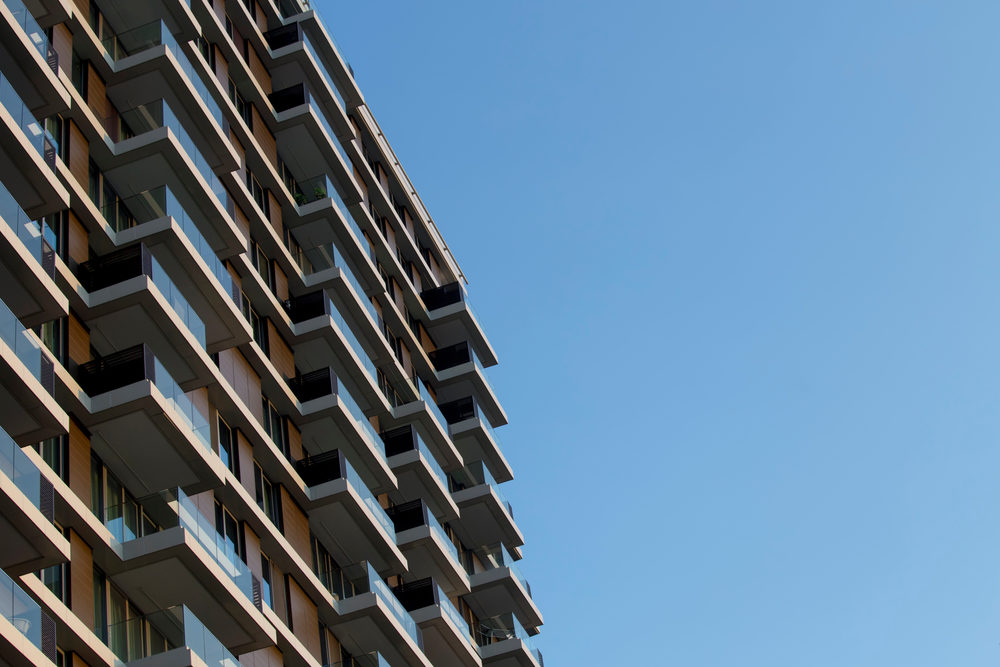 Modern building facade, Belgrade waterfront, Serbia.