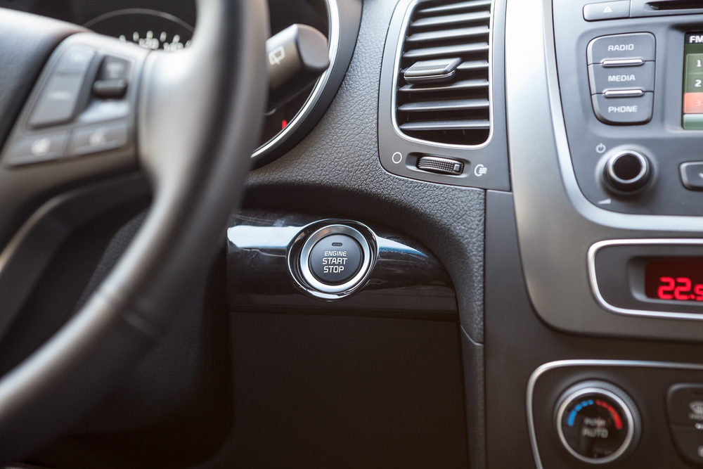 Dashboard of the car with the keyless ignition button