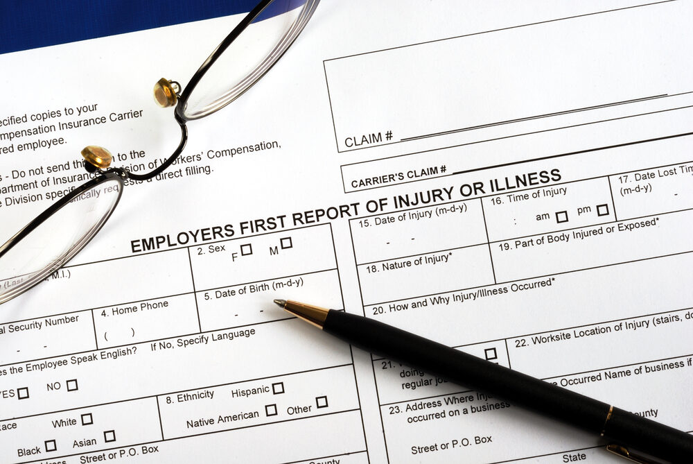 closeup of an employers first report of injury or illness