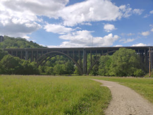 bridge cutting through Frick Park in Pittsburgh