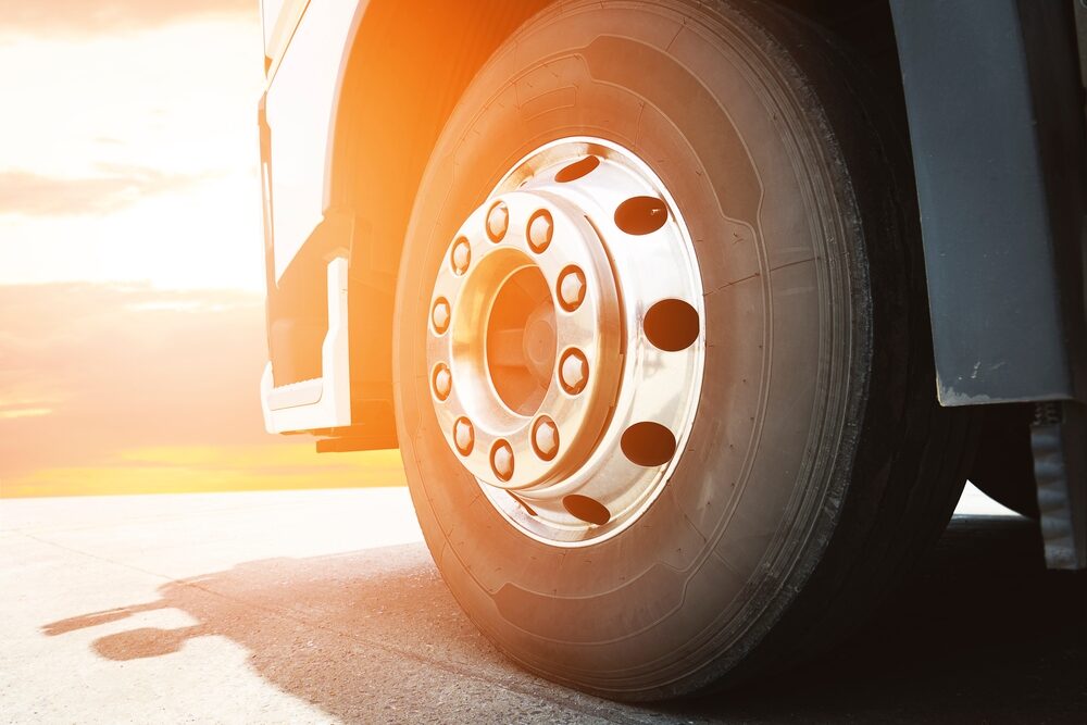 Close up, Front of a Truck Wheels with Sunlight