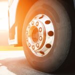 Close up, Front of a Truck Wheels with Sunlight