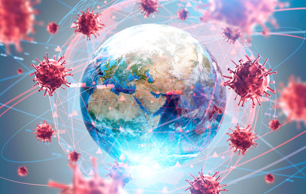 Pandemic concept: virus cells surrounding the Earth