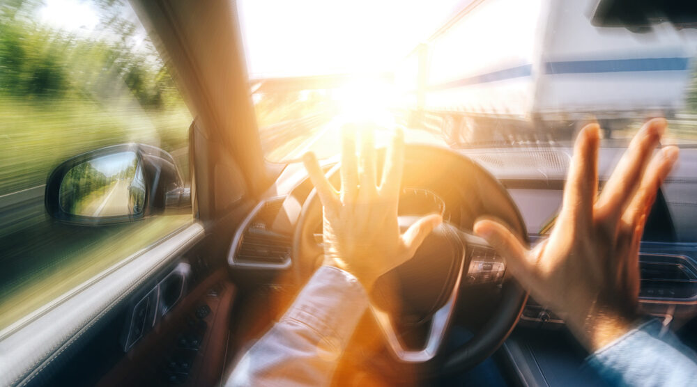 Fatal Single-Vehicle Crash on Hwy 12 in Napa County first person view from interior of a car as driver takes hands off of the wheel before an accident