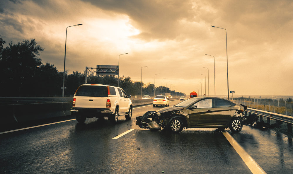 Defective Guardrails Lead to Product Liability Lawsuits road accident on rainy highway