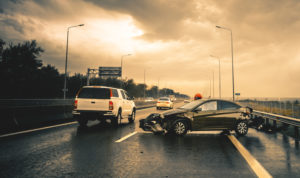 road accident on rainy highway