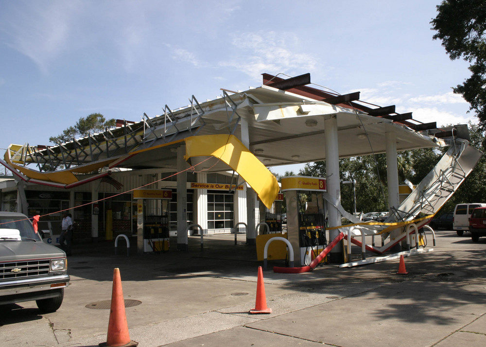 Service station damaged by hurricane