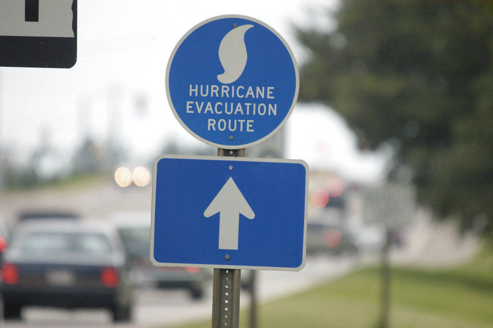 hurricane evacuation route sign on roadway