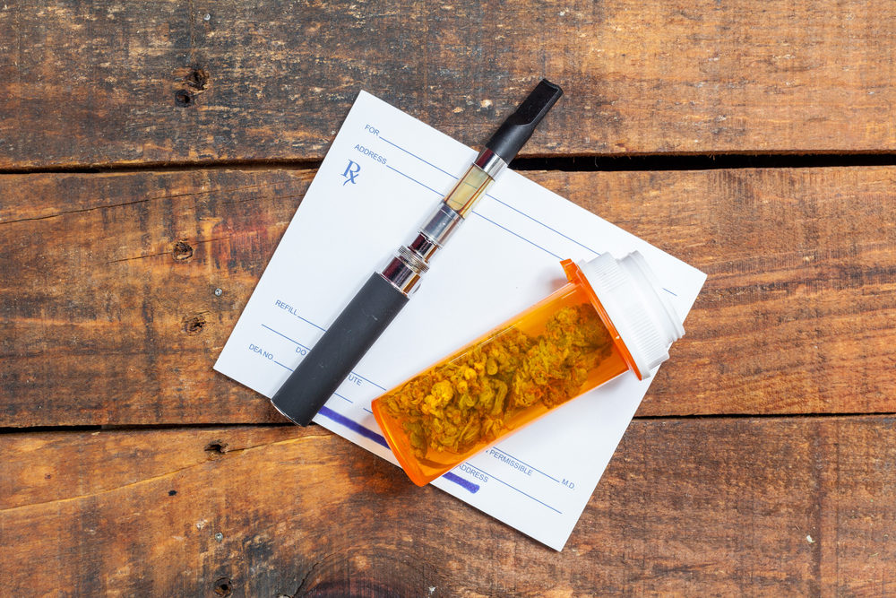 Medical Prescription For Medicinal Vape Pen Cannabis Marijuana Use On Vintage Wood