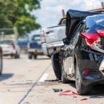 Modern car accident involving many cars on the road