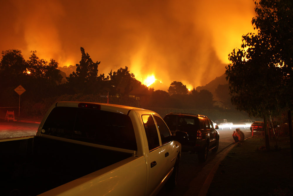 Neighborhood On Fire At Night