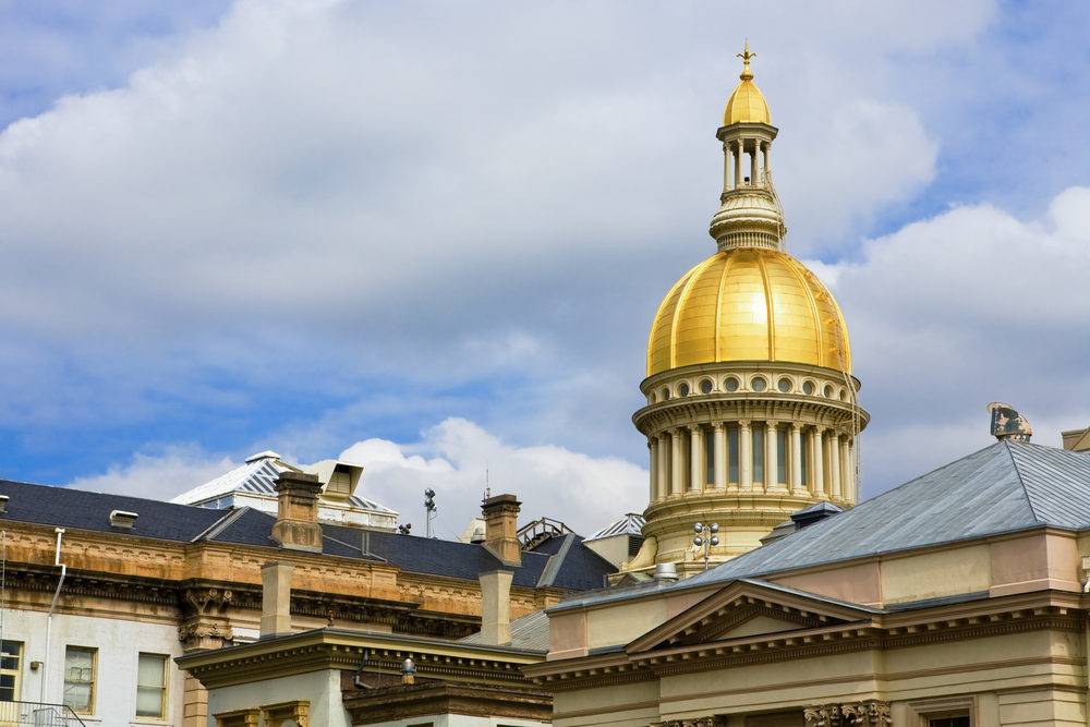 A closeup of New Jersey's State House dome and top of State House