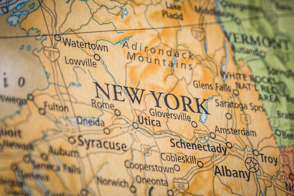 Close-up of a map of New York State