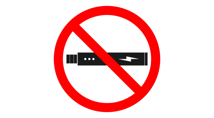 Illustration of a vape pen with a red cross through it (NO VAPING)