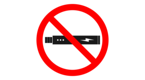 Illustration of a vape pen with a red cross through it (NO VAPING)