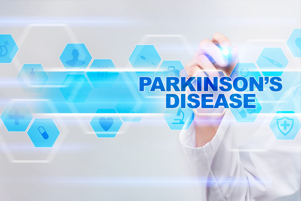 Medical doctor drawing parkinson?s disease on the virtual screen.