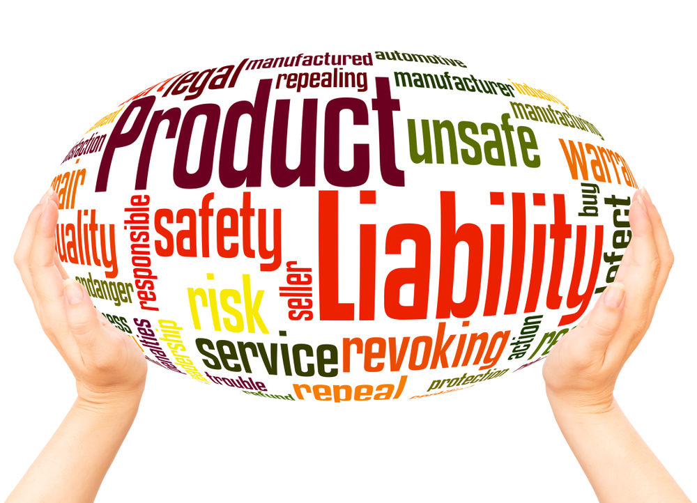 Product Liability word cloud hand sphere concept on white background.