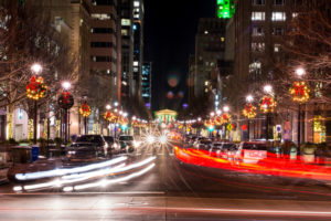 fayetteville street in downtown raleigh during the holidays