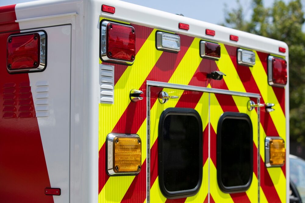 view of the back of an ambulance