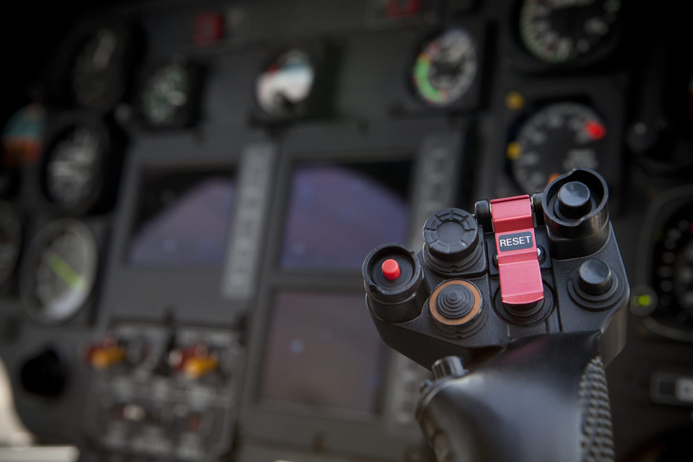Close-up of a helicopter control stick