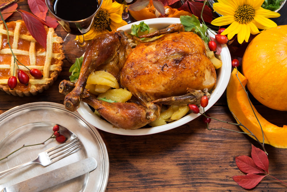 Thanksgiving; Family, Food, and…Mom’s Driving? A golden roast turkey with pumpkin pie