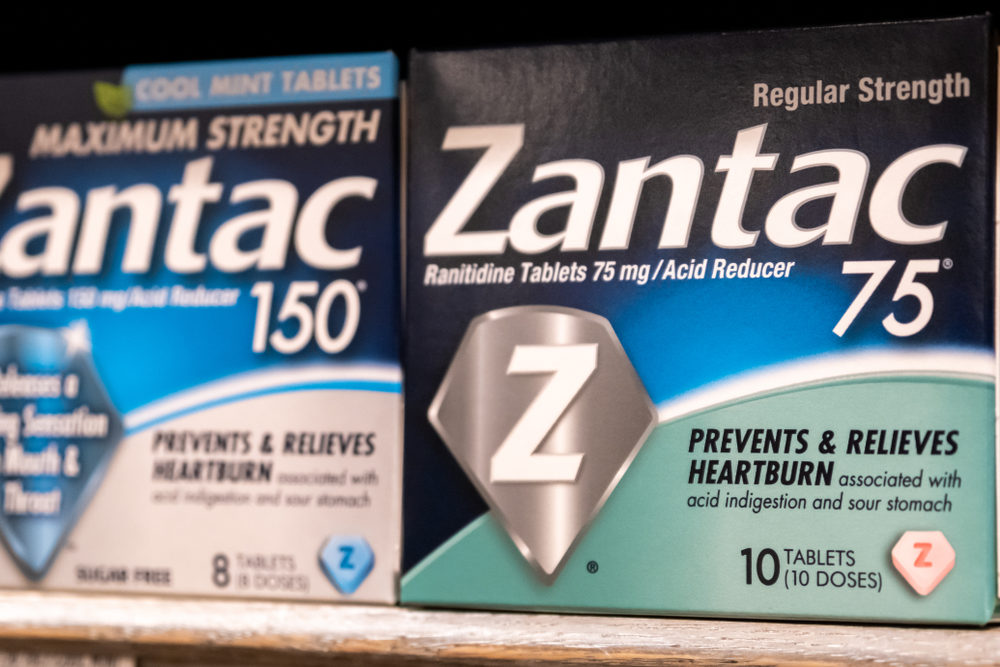 Boxes of Zantac on a market shelf