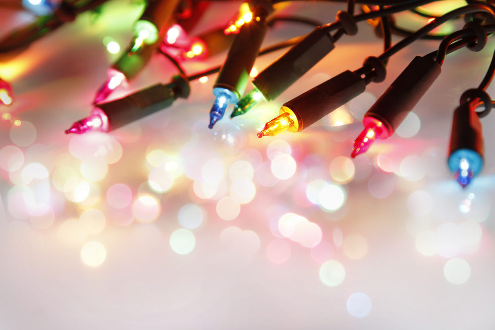 Closeup of multicolored Christmas lights