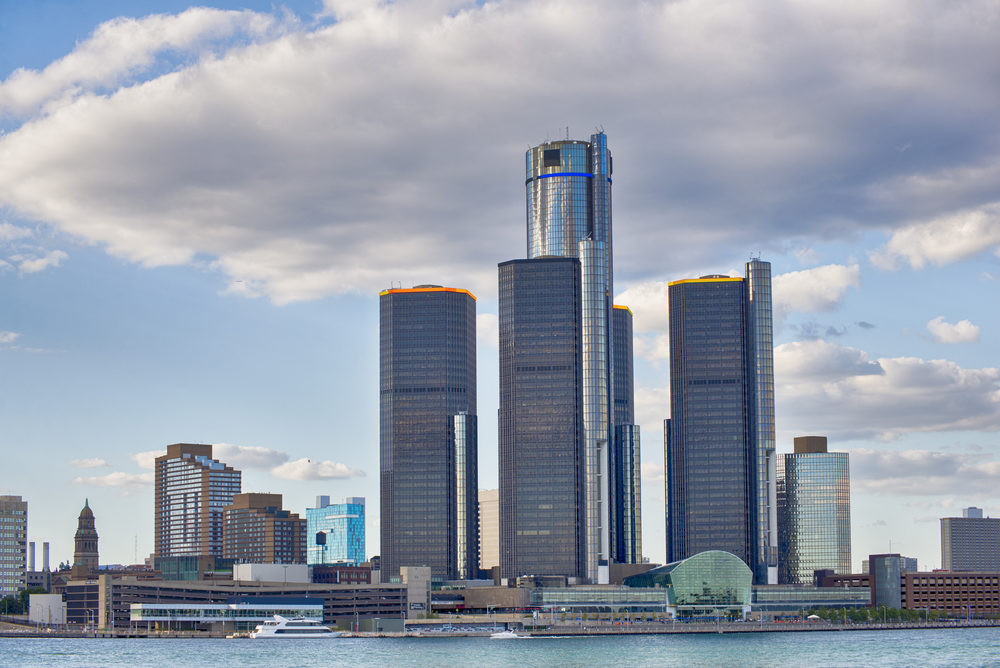 Downtown Detroit skyline, with the General Motors buildings