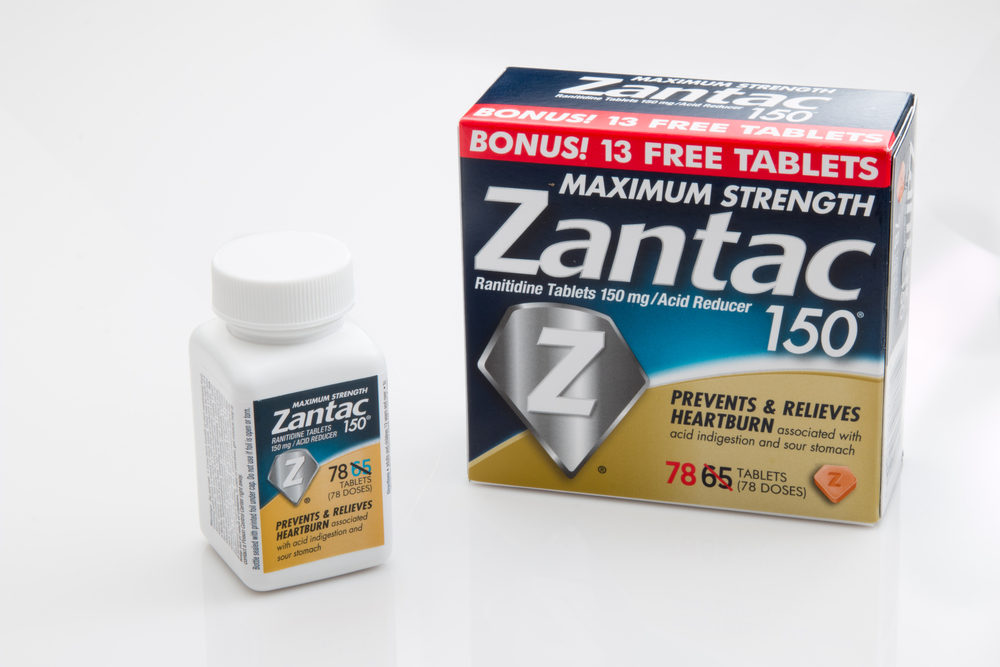 A bottle of Zantac 150 and a box of Zantac 150