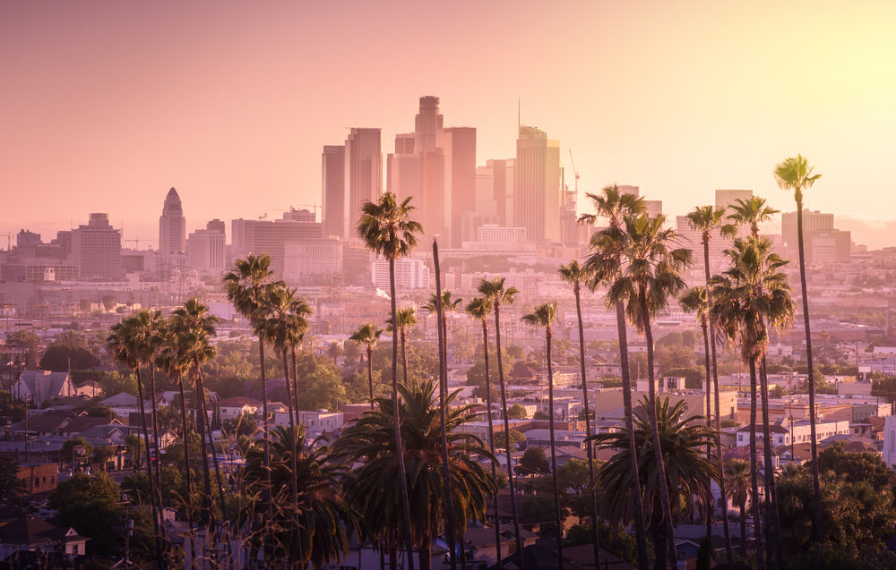 Sunset over Los Angeles, California