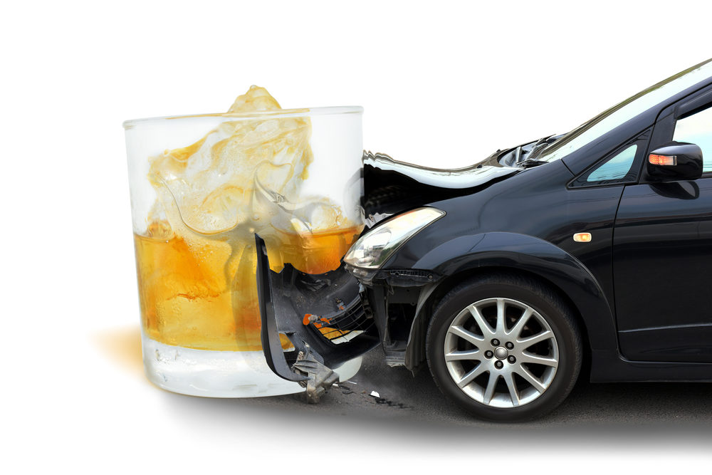 Concept art: a car smashes into a giant glass of liquor