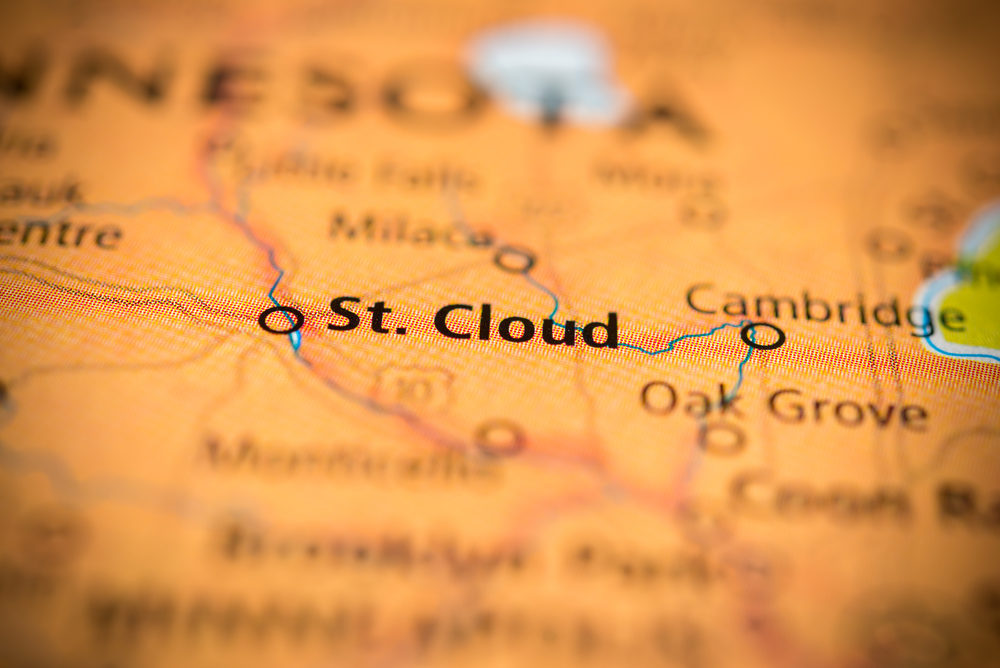 St. Cloud, Minnesota marked on a state map
