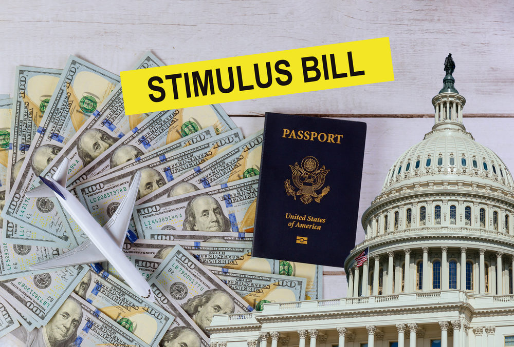 Stimulus Bill: cash, passport, and the capitol building