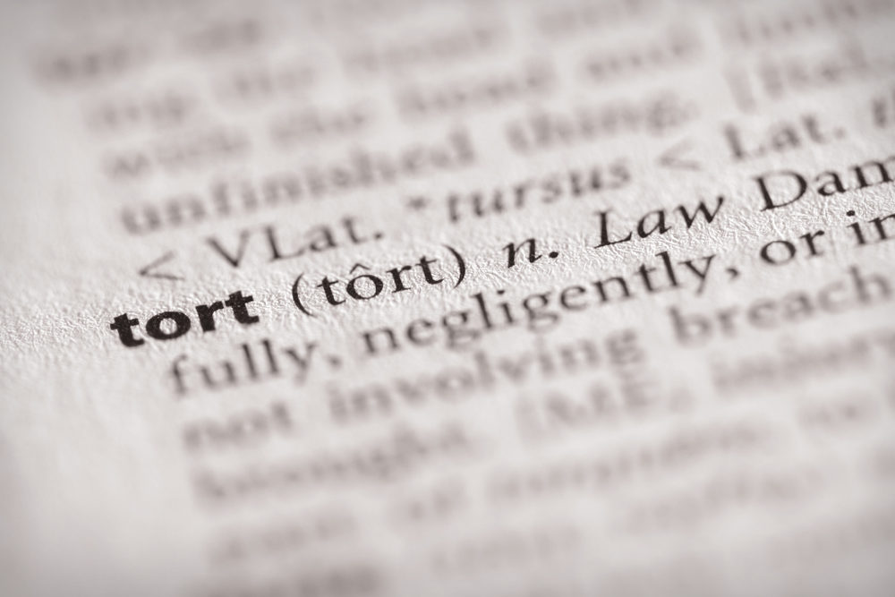 Close-up of the dictionary definition of TORT