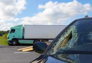View of truck in an accident with car