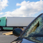 View of truck in an accident with car