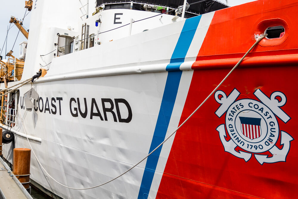 side view of u.s. coast guard ship docked