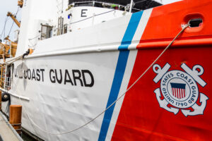 side view of u.s. coast guard ship docked