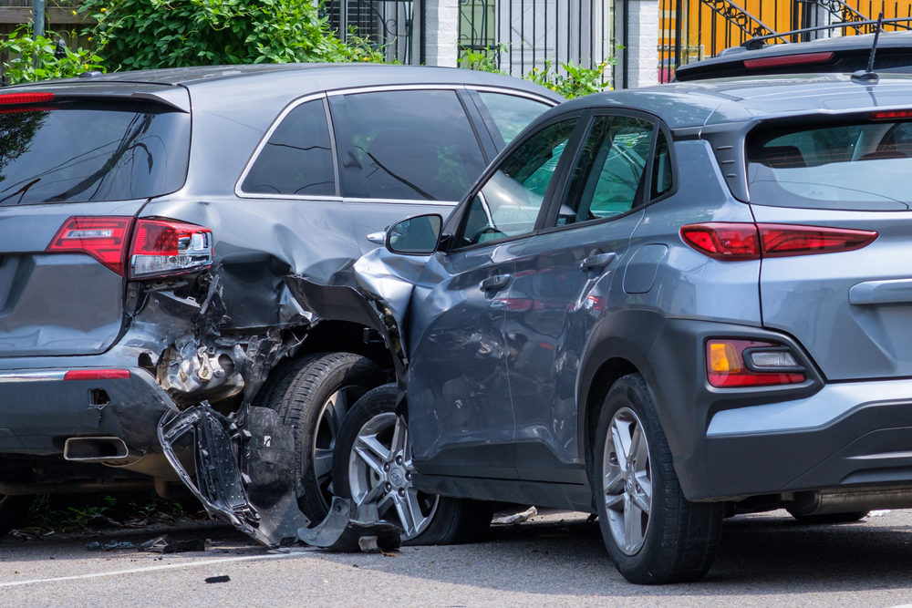 Car crashed into parked car on neighborhood street